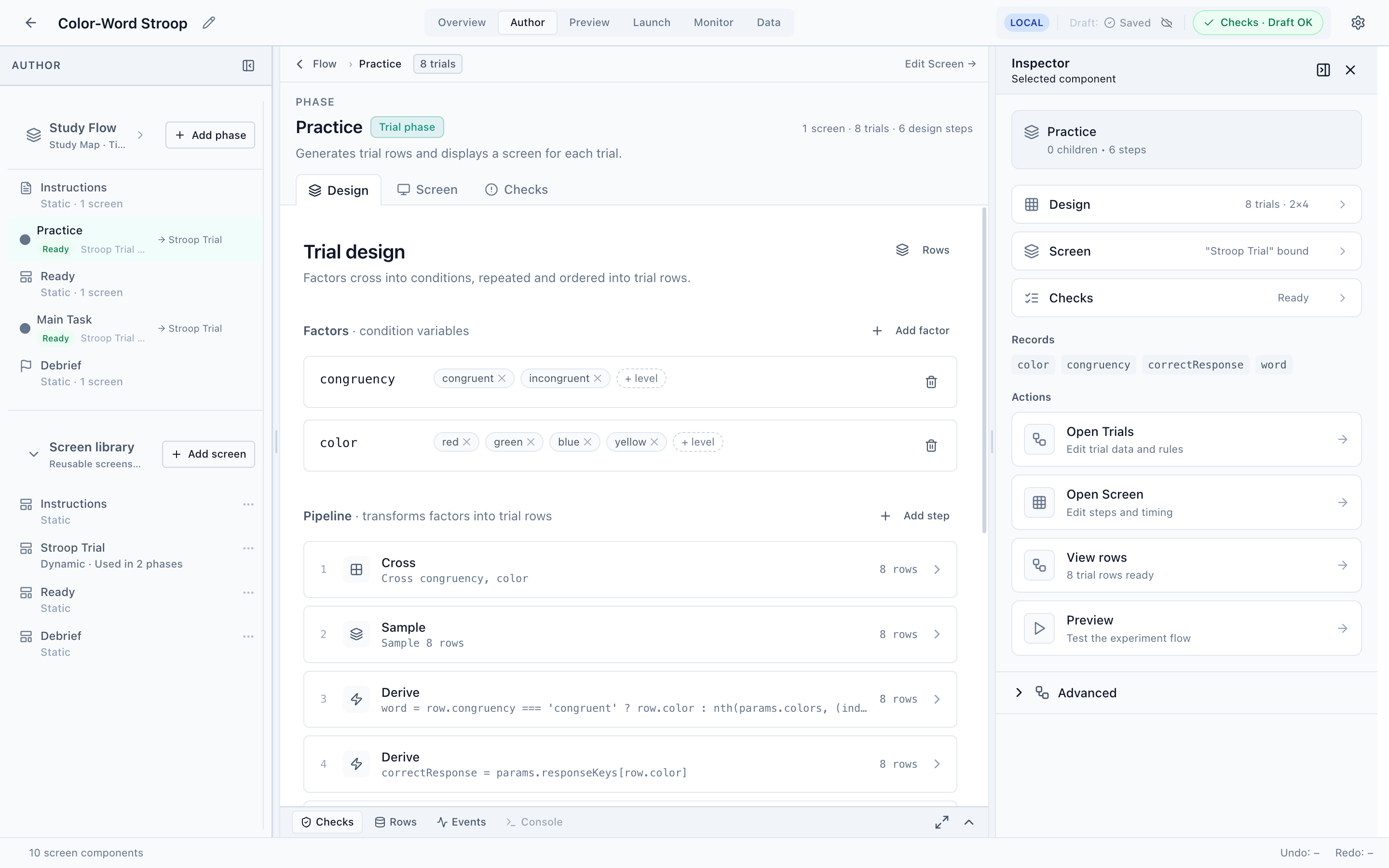 The Studio workspace showing the header tabs, left navigator, center workbench, bottom dock, and right inspector.